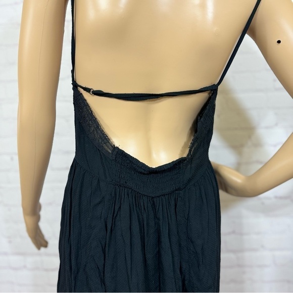 FREE PEOPLE INTIMATELY lace trimmed semi sheer mini slip dress black Medium GUC - Picture 9 of 16